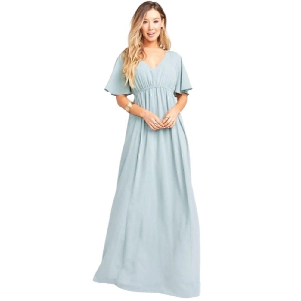 Show Me Your Mumu Emily Empire Maxi Dress In Silver Sage Crisp. Size Medium. Nwt